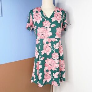 J. Crew Printed short-sleeve tie-shoulder dress Floral Green and Pink size 10
